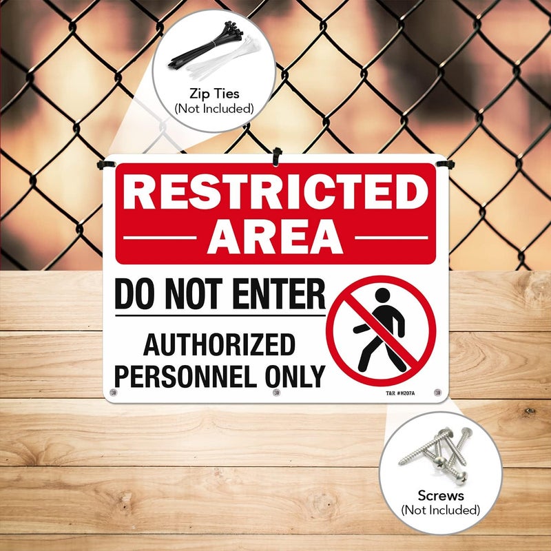 TR Large Restricted Area Do Not Enter Authorized Personnel Only Sign,2 Pack,14x10 Inches Rust Free .040 Aluminum,UV Protected, Waterproof, Weatherproof and Fade Resistant,6 Pre-drilled Holes - Image 5